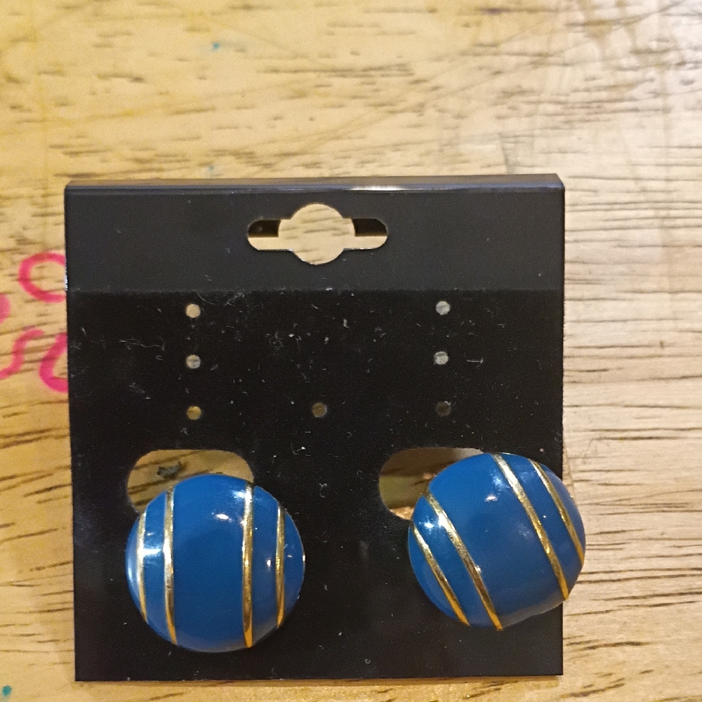 Monet Blue and Gold Round Earrings